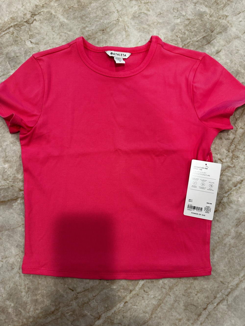Athleta Women's Bright Pink Short Sleeve Ribbed Tee